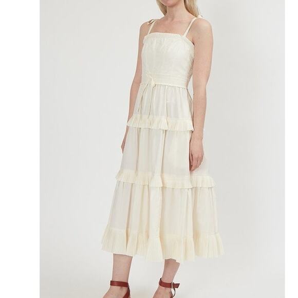 Ulla Johnson Lune Dress in Blanc ruffle tiered cotton poplin ribbon tie size 0 - Picture 11 of 12